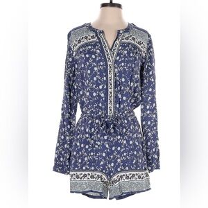 Ann Taylor LOFT Women's M Blue Floral Long Sleeve Romper Jumpsuit